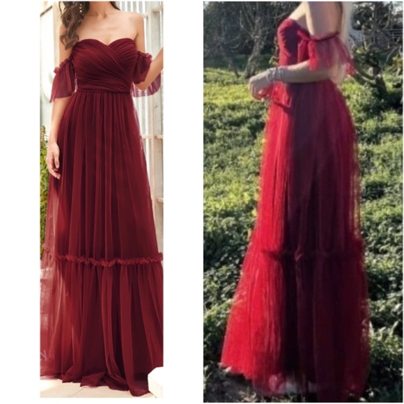 Luxe Mesh Off Shoulder Bridal Prom Formal Maxi Dress - Picture 3 of 11